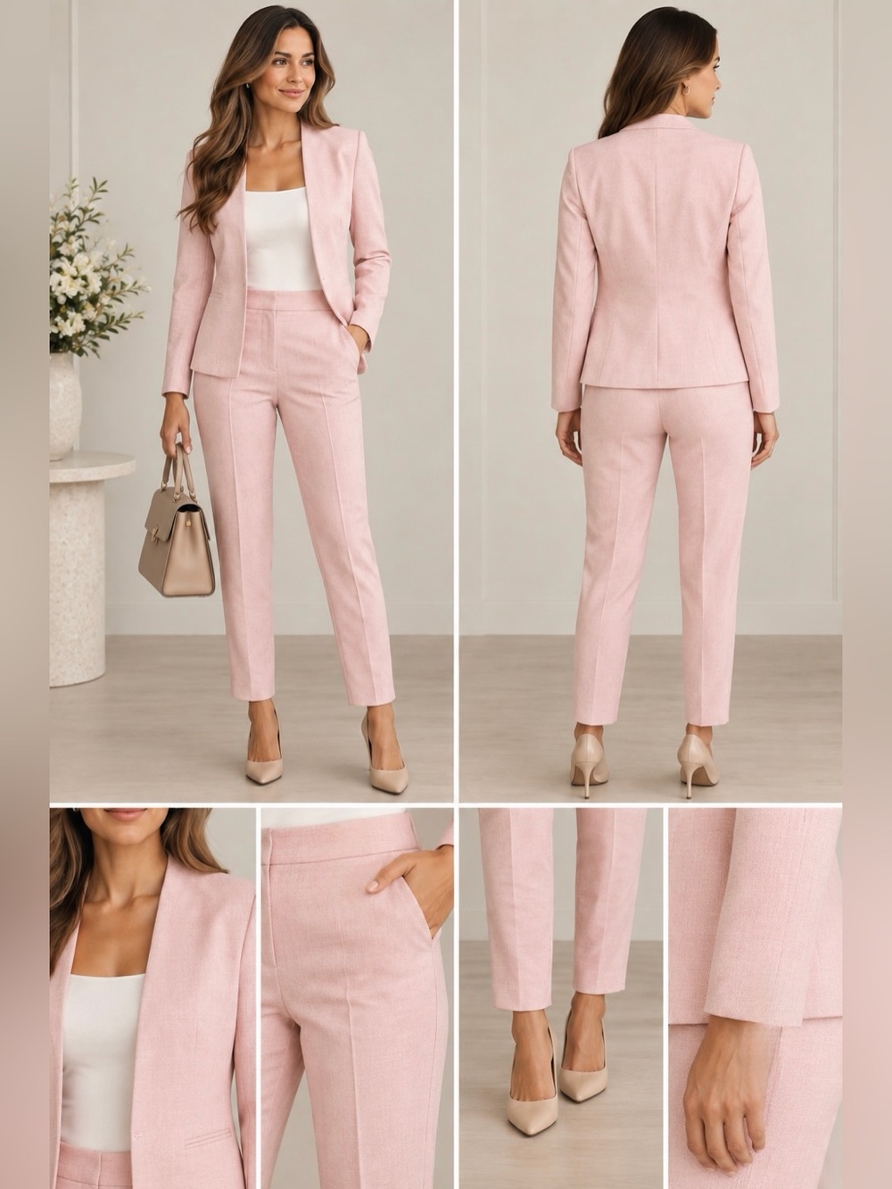 Ann Taylor Soft Pink Open-Front Blazer & Straight Pants
